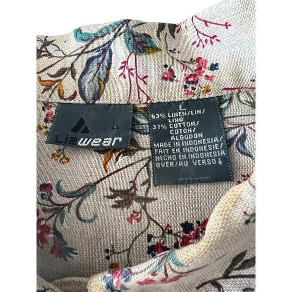 Vintage LizWear Sz L 90s Persian Floral Natural Linen Cotton Chore Jacket Coat - Picture 6 of 12